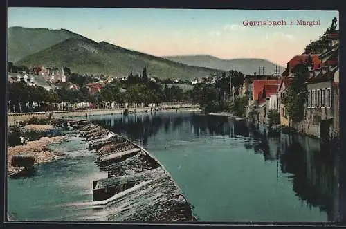 AK Gernsbach i. Murgtal, Ortsansicht, Flusspartie