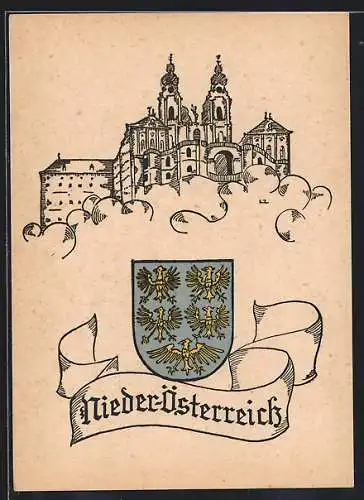 AK Wappen von Nieder-Österreich vor Kloster