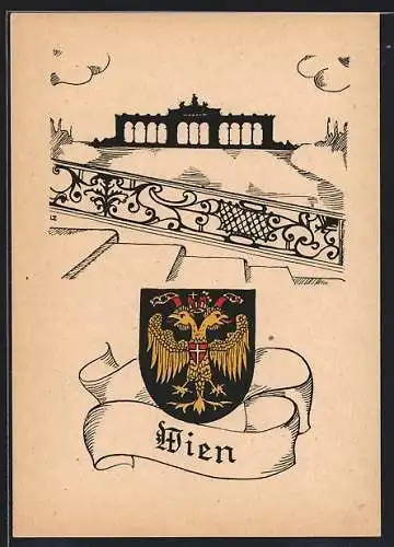 Künstler-AK Wappen von Wien vor Gloriette Schönbrunn