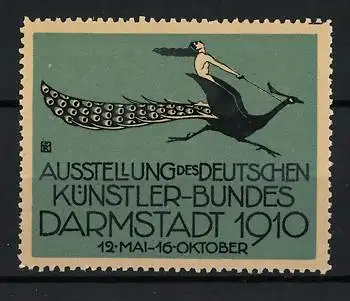 Reklamemarke Darmstadt, Ausstellung des Deutschen Künstler-Bundes 1910, Reiter auf Pfau