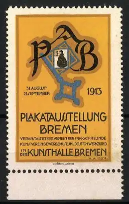 Reklamemarke Bremen, Plakatausstellung 1913, Schlüssel und Wappen