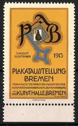 Reklamemarke Bremen, Plakatausstellung 1913, Schlüssel und Wappen