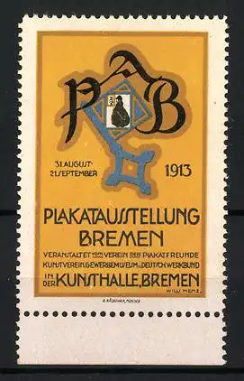 Reklamemarke Bremen, Plakatausstellung 1913, Schlüssel und Wappen