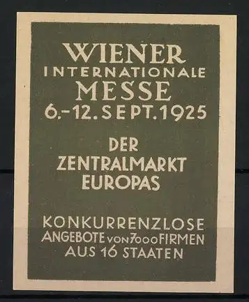 Reklamemarke Wien, Wiener Internationale Messe 1925, Zentralmarkt Europas