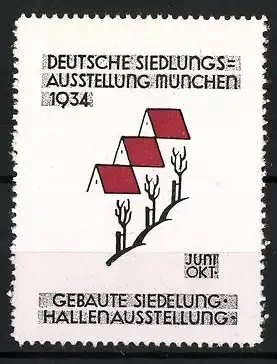 Reklamemarke München, Deutsche Siedlungsausstellung 1934, Rote Häuser und Bäume