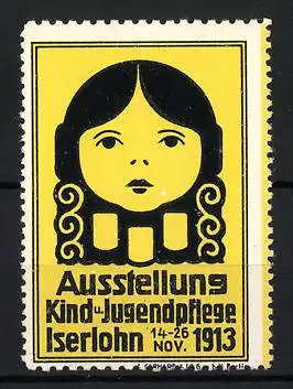 Reklamemarke Iserlohn, Ausstellung Kind- u. Jugendpflege 1913, Mädchenporträt