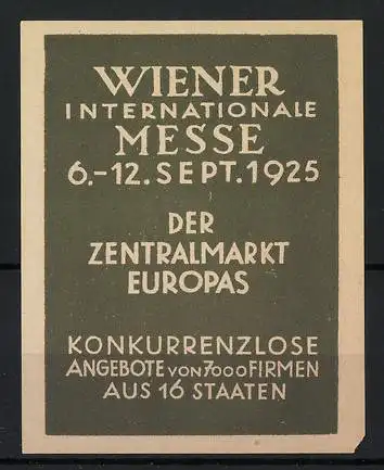 Reklamemarke Wien, Wiener Internationale Messe 1925, Zentralmarkt Europas