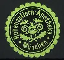 Reklamemarke München, Hohenzollern-Apotheke, Wappen mit Eichenlaub