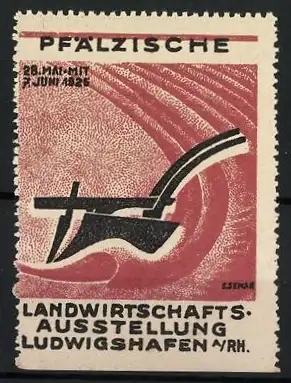 Reklamemarke Ludwigshafen, Pfälzische Landwirtschaftsausstellung 1928, Pflug-Symbol von Essig