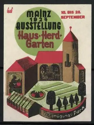 Reklamemarke Mainz, Ausstellung Haus Herd Garten 1927, Vergnügungspark