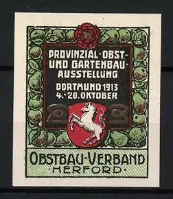 Reklamemarke Dortmund, Provinzial-Obst- und Gartenbau-Ausstellung 1913, Pferd auf Wappen