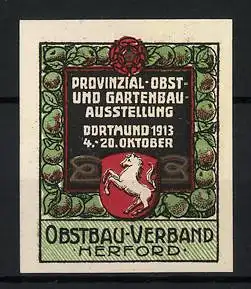 Reklamemarke Dortmund, Provinzial-Obst- und Gartenbau-Ausstellung 1913, Pferd im Wappen