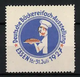 Reklamemarke Essen, Deutsche Bäckereifach-Ausstellung 1927, Bäcker mit Brot