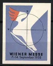 Reklamemarke Wien, Wiener Messe 1958, geflügelter Fuss im Kompass