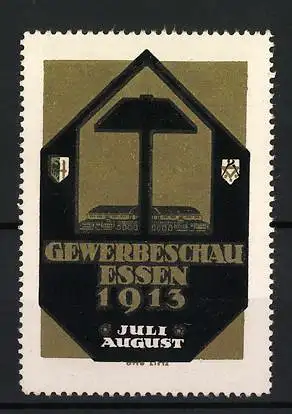 Reklamemarke Essen, Gewerbeschau 1913, Hammer und Amboss, Juli-August