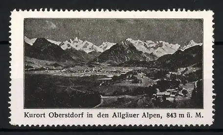 Reklamemarke Kurort Oberstdorf, Allgäuer Alpen, Bergpanorama