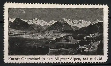 Reklamemarke Oberstdorf, Kurort in den Allgäuer Alpen, Berglandschaft