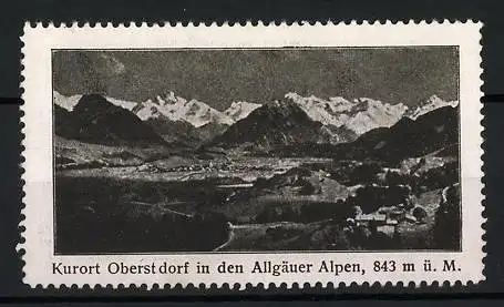 Reklamemarke Oberstdorf, Kurort in den Allgäuer Alpen, Bergpanorama