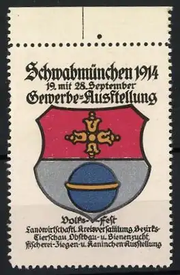 Reklamemarke Schwabmünchen, Gewerbe-Ausstellung 1914, Wappenschild mit Kreuz