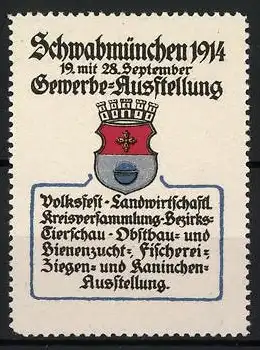 Reklamemarke Schwabmünchen 1914, Gewerbe-Ausstellung, Wappen mit Burg