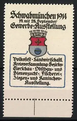 Reklamemarke Schwabmünchen 1914, Gewerbe-Ausstellung, Stadtwappen