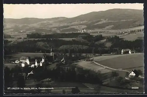 AK St. Jakob im Walde, Panorama mit Kirche