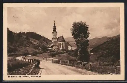 AK Mixnitz, St. Erhard, Teilansicht mit Kirche