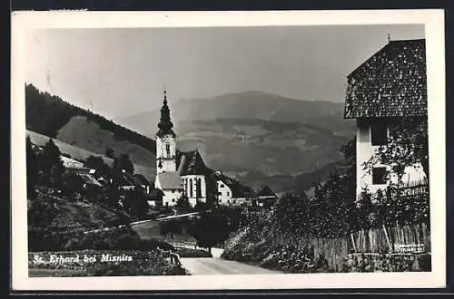 AK St. Erhard bei Mixnitz, Strassenpartie mit Kirche