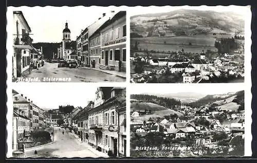 AK Birkfeld /Steiermark, Gasthaus Karl Posch und Kirche, Strassenpartie, Teilansicht