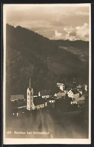 AK Rachau bei Knittelfeld, Ortsansicht mit Kirche aus der Vogelschau