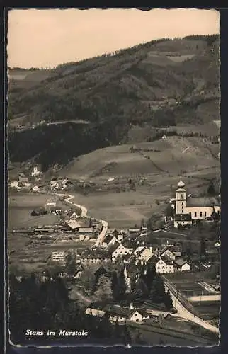 AK Stanz im Mürztale, Ortsansicht mit Kirche aus der Vogelschau