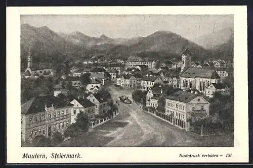 AK Mautern /Steiermark, Strassenpartie mit Kirche