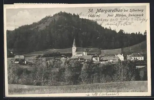 AK St. Margarethen bei Silberberg, Ortsansicht mit Umgebung