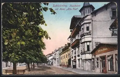 AK Schladming, Hauptplatz mit Hotel Alte Post