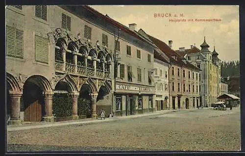 AK Bruck a. M., Hauptplatz mit Cafe Europa und Kornmesserhaus