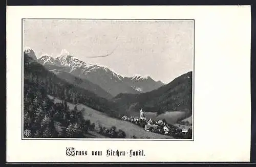 AK Kirchen-Landl, Blick auf den Ort und die Landschaft