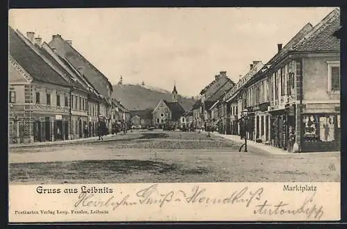 AK Leibnitz, Marktplatz mit Gasthof Adanitsch und Kirche