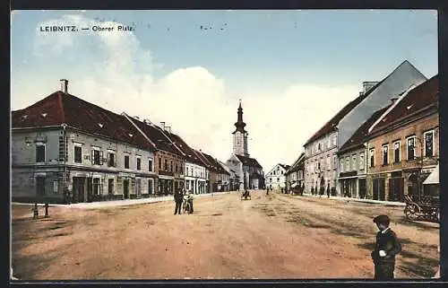 AK Leibnitz, Oberer Platz mit Cafe und Blick zur Kirche