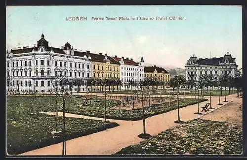 AK Leoben, Franz Josef Platz mit Grand Hotel Gärner