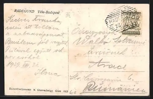 AK Radegund, Hotel Villa Budapest