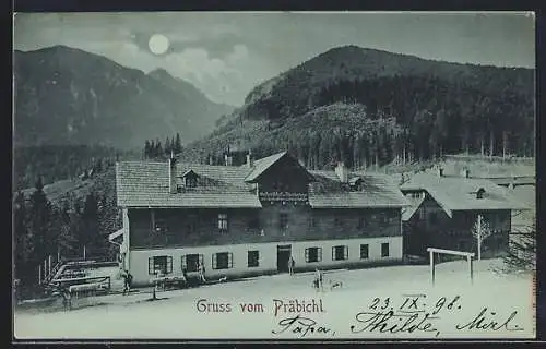 Mondschein-AK Präbichl, Gasthaus zum Reichenstein von Heinrich Spitaler