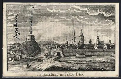 Künstler-AK Radkersburg, Historische Ansicht im Jahre 1745