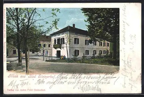 AK Bad Steinerhof, Wohnhaus mit sitzenden Bewohnern vor der Tür