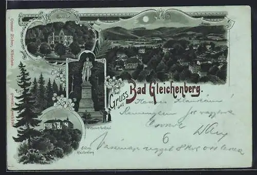 Mondschein-Lithographie Bad Gleichenberg, Gundenhof, Schloss Gleichenberg und Wickenburg Denkmal