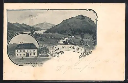 AK Erlaufsee, Gasthaus zum Seewirth v. Jos. Steiner, Ansicht des Sees