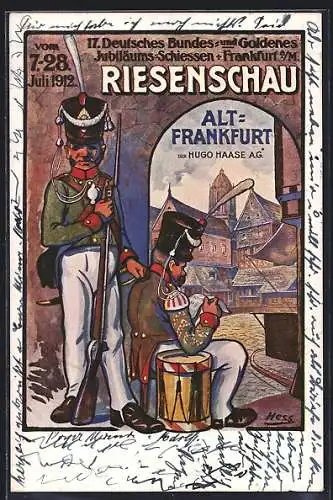 AK Alt-Frankfurt, 17. Deutsches Bundes- u. Goldenes Jubiläums-Schiessen 1912, Schützenverein, Soldaten in Uniform