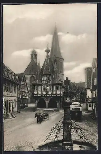 AK Michelstadt i. Odw., Rathaus mit Brunnen