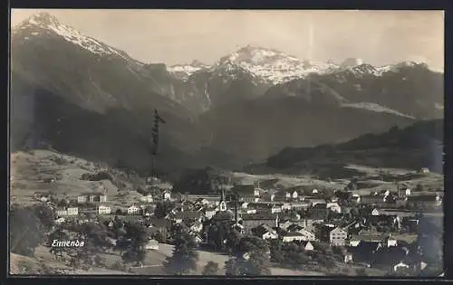 AK Ennenda, Ortsansicht gegen das Gebirge