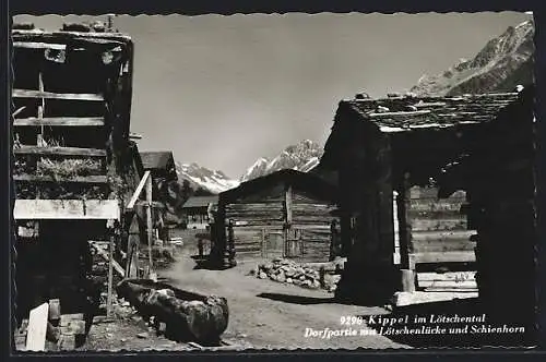 AK Kippel im Lötschental, Dorfpartie mit Lötschenlücke und Schienhorn