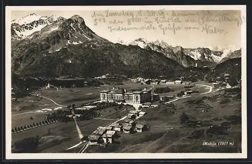 AK Maloja, Panoramablick auf Ort und Berge